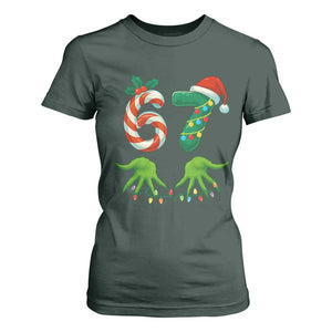 Funny Six Seven Christmas 67 Meme Gen Alpha Slang Elf Hands T Shirt For Women TS11 Dark Forest Green Print Your Wear