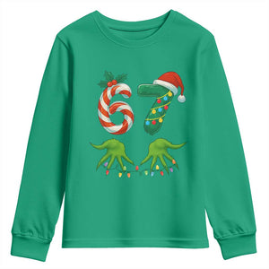 Funny Six Seven Christmas 67 Meme Gen Alpha Slang Elf Hands Youth Sweatshirt TS11 Irish Green Print Your Wear