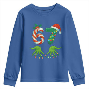 Funny Six Seven Christmas 67 Meme Gen Alpha Slang Elf Hands Youth Sweatshirt TS11 Royal Blue Print Your Wear