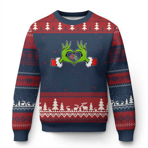 Funny Six Seven Xmas 67 Meme Gen Alpha Elf Heart Hands Ugly Christmas Sweater TS11 Navy Red Print Your Wear