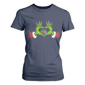 Funny Six Seven Christmas 67 Meme Gen Alpha Elf Heart Hands T Shirt For Women TS11 Navy Print Your Wear