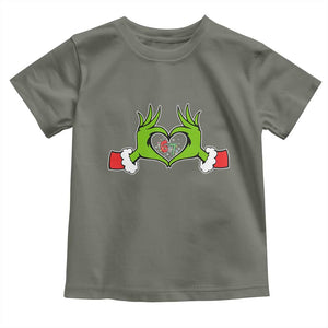Funny Six Seven Christmas 67 Meme Gen Alpha Elf Heart Hands Toddler T Shirt TS11 Military Green Print Your Wear