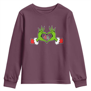Funny Six Seven Christmas 67 Meme Gen Alpha Elf Heart Hands Youth Sweatshirt TS11 Maroon Print Your Wear