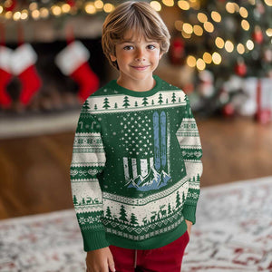 Alpine Skiing Skier Ugly Christmas Sweater Vintage American Flag Winter Sport TS11 Forest Green Beige Print Your Wear