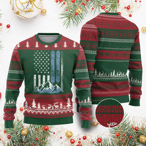 Funny Snowboarding Ugly Christmas Sweater Vintage American Flag Snowboard Winter Sport TS11 Red Green Print Your Wear
