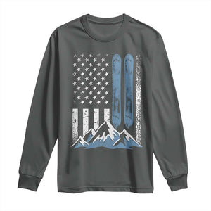 Funny Snowboarding Long Sleeve Shirt Vintage American Flag Snowboard Winter Sport TS11 Dark Heather Print Your Wear