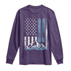 Funny Snowboarding Long Sleeve Shirt Vintage American Flag Snowboard Winter Sport TS11 Purple Print Your Wear