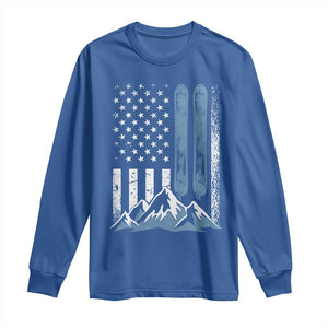 Funny Snowboarding Long Sleeve Shirt Vintage American Flag Snowboard Winter Sport TS11 Royal Blue Print Your Wear