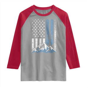 Funny Snowboarding Raglan Shirt Vintage American Flag Snowboard Winter Sport TS11 Sport Gray Red Print Your Wear