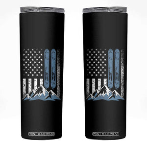 Funny Snowboarding Skinny Tumbler Vintage American Flag Snowboard Winter Sport TS11 Black Print Your Wear
