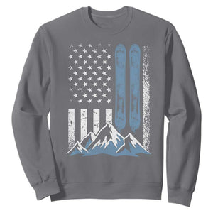 Funny Snowboarding Sweatshirt Vintage American Flag Snowboard Winter Sport TS11 Charcoal Print Your Wear