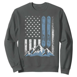 Funny Snowboarding Sweatshirt Vintage American Flag Snowboard Winter Sport TS11 Dark Heather Print Your Wear