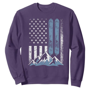 Funny Snowboarding Sweatshirt Vintage American Flag Snowboard Winter Sport TS11 Purple Print Your Wear