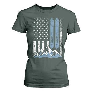 Alpine Skiing Skier T Shirt For Women Vintage American Flag Winter Sport TS11 Dark Forest Green Print Your Wear