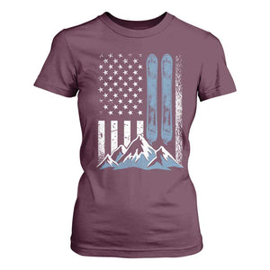 Alpine Skiing Skier T Shirt For Women Vintage American Flag Winter Sport TS11 Maroon Print Your Wear
