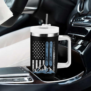 Funny Snowboarding Tumbler With Handle Vintage American Flag Snowboard Winter Sport TS11 Print Your Wear