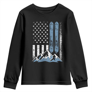 Funny Snowboarding Youth Sweatshirt Vintage American Flag Snowboard Winter Sport TS11 Black Print Your Wear