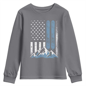 Funny Snowboarding Youth Sweatshirt Vintage American Flag Snowboard Winter Sport TS11 Charcoal Print Your Wear