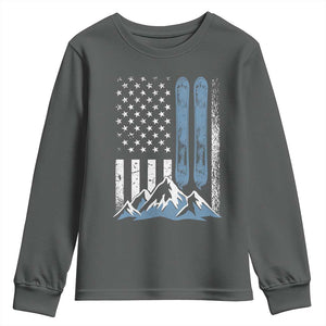 Funny Snowboarding Youth Sweatshirt Vintage American Flag Snowboard Winter Sport TS11 Dark Heather Print Your Wear