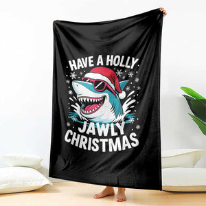Funny Xmas Shark Throw Blanket Have A Holly Jawly Christmas Santa Hat TS11 Print Your Wear
