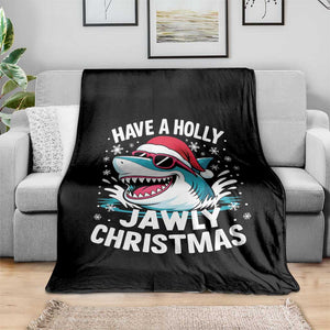 Funny Xmas Shark Throw Blanket Have A Holly Jawly Christmas Santa Hat TS11 Print Your Wear