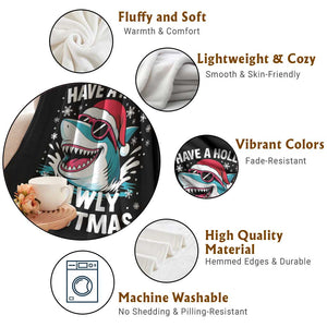 Funny Xmas Shark Throw Blanket Have A Holly Jawly Christmas Santa Hat TS11 Print Your Wear