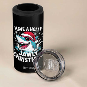 Funny Xmas Shark 4 in 1 Can Cooler Tumbler Have A Holly Jawly Christmas Santa Hat - Print Your Wear