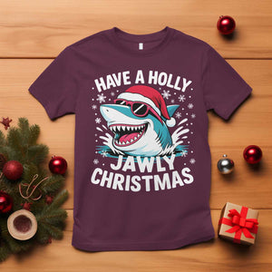 Funny Xmas Shark T Shirt Have A Holly Jawly Christmas Santa Hat TS11 Maroon Print Your Wear