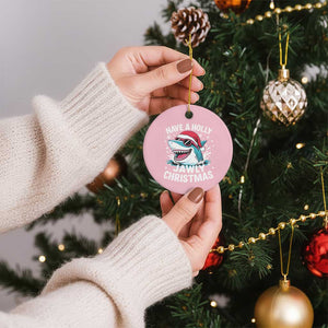 Funny Xmas Shark Ceramic Ornament Have A Holly Jawly Christmas Santa Hat TS11 1pc Light Pink Print Your Wear