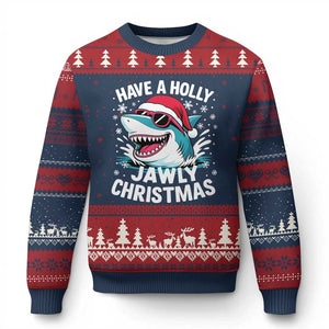 Funny Xmas Shark Ugly Christmas Sweater Have A Holly Jawly Xmas Santa Hat TS11 Navy Red Print Your Wear