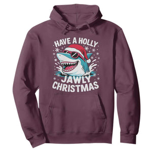 Funny Xmas Shark Hoodie Have A Holly Jawly Christmas Santa Hat TS11 Maroon Print Your Wear