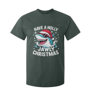 Funny Xmas Shark T Shirt For Kid Have A Holly Jawly Christmas Santa Hat TS11 Dark Forest Green Print Your Wear
