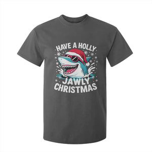 Funny Xmas Shark T Shirt For Kid Have A Holly Jawly Christmas Santa Hat TS11 Dark Heather Print Your Wear