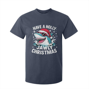 Funny Xmas Shark T Shirt For Kid Have A Holly Jawly Christmas Santa Hat TS11 Navy Print Your Wear