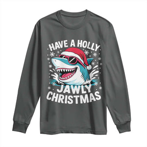 Funny Xmas Shark Long Sleeve Shirt Have A Holly Jawly Christmas Santa Hat TS11 Dark Heather Print Your Wear
