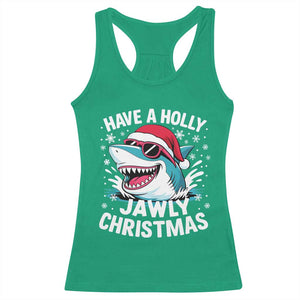 Funny Xmas Shark Racerback Tank Top Have A Holly Jawly Christmas Santa Hat TS11 Irish Green Print Your Wear