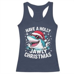 Funny Xmas Shark Racerback Tank Top Have A Holly Jawly Christmas Santa Hat TS11 Navy Print Your Wear