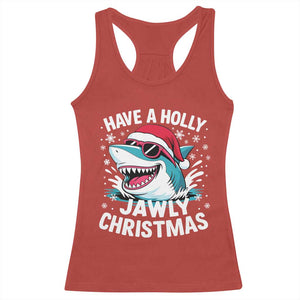 Funny Xmas Shark Racerback Tank Top Have A Holly Jawly Christmas Santa Hat TS11 Red Print Your Wear
