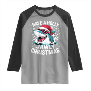 Funny Xmas Shark Raglan Shirt Have A Holly Jawly Christmas Santa Hat TS11 Sport Gray Black Print Your Wear