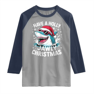 Funny Xmas Shark Raglan Shirt Have A Holly Jawly Christmas Santa Hat TS11 Sport Gray Navy Print Your Wear