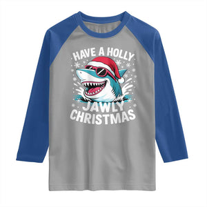 Funny Xmas Shark Raglan Shirt Have A Holly Jawly Christmas Santa Hat TS11 Sport Gray Royal Print Your Wear