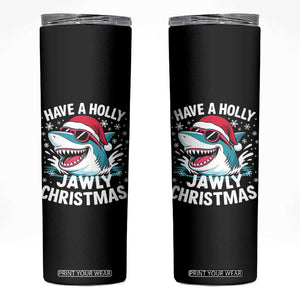 Funny Xmas Shark Skinny Tumbler Have A Holly Jawly Christmas Santa Hat - Print Your Wear