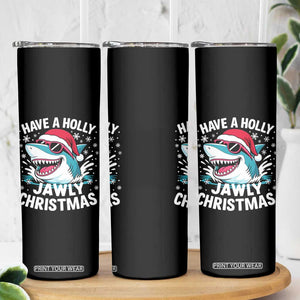 Funny Xmas Shark Skinny Tumbler Have A Holly Jawly Christmas Santa Hat - Print Your Wear