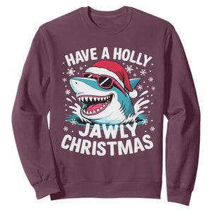 Funny Xmas Shark Sweatshirt Have A Holly Jawly Christmas Santa Hat TS11 Maroon Print Your Wear