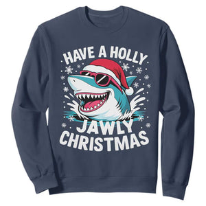 Funny Xmas Shark Sweatshirt Have A Holly Jawly Christmas Santa Hat TS11 Navy Print Your Wear