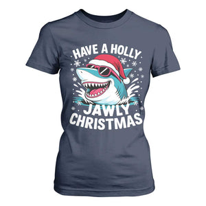 Funny Xmas Shark T Shirt For Women Have A Holly Jawly Christmas Santa Hat TS11 Navy Print Your Wear