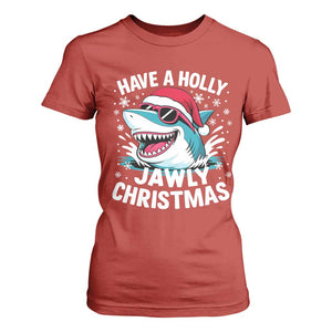 Funny Xmas Shark T Shirt For Women Have A Holly Jawly Christmas Santa Hat TS11 Red Print Your Wear