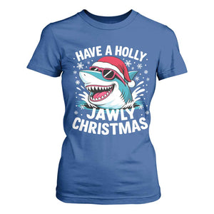 Funny Xmas Shark T Shirt For Women Have A Holly Jawly Christmas Santa Hat TS11 Royal Blue Print Your Wear