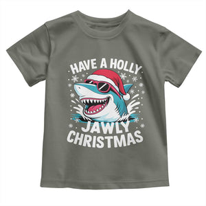 Funny Xmas Shark Toddler T Shirt Have A Holly Jawly Christmas Santa Hat TS11 Military Green Print Your Wear