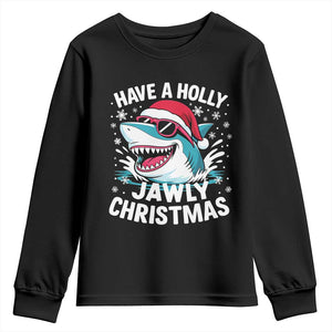 Funny Xmas Shark Youth Sweatshirt Have A Holly Jawly Christmas Santa Hat TS11 Black Print Your Wear